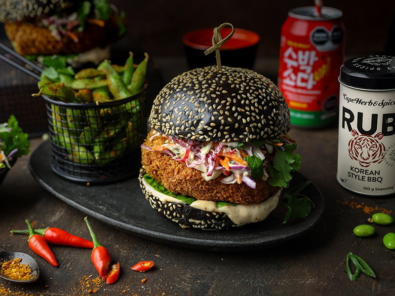 Korean Fried Pork Schnitzel Burger with Slaw